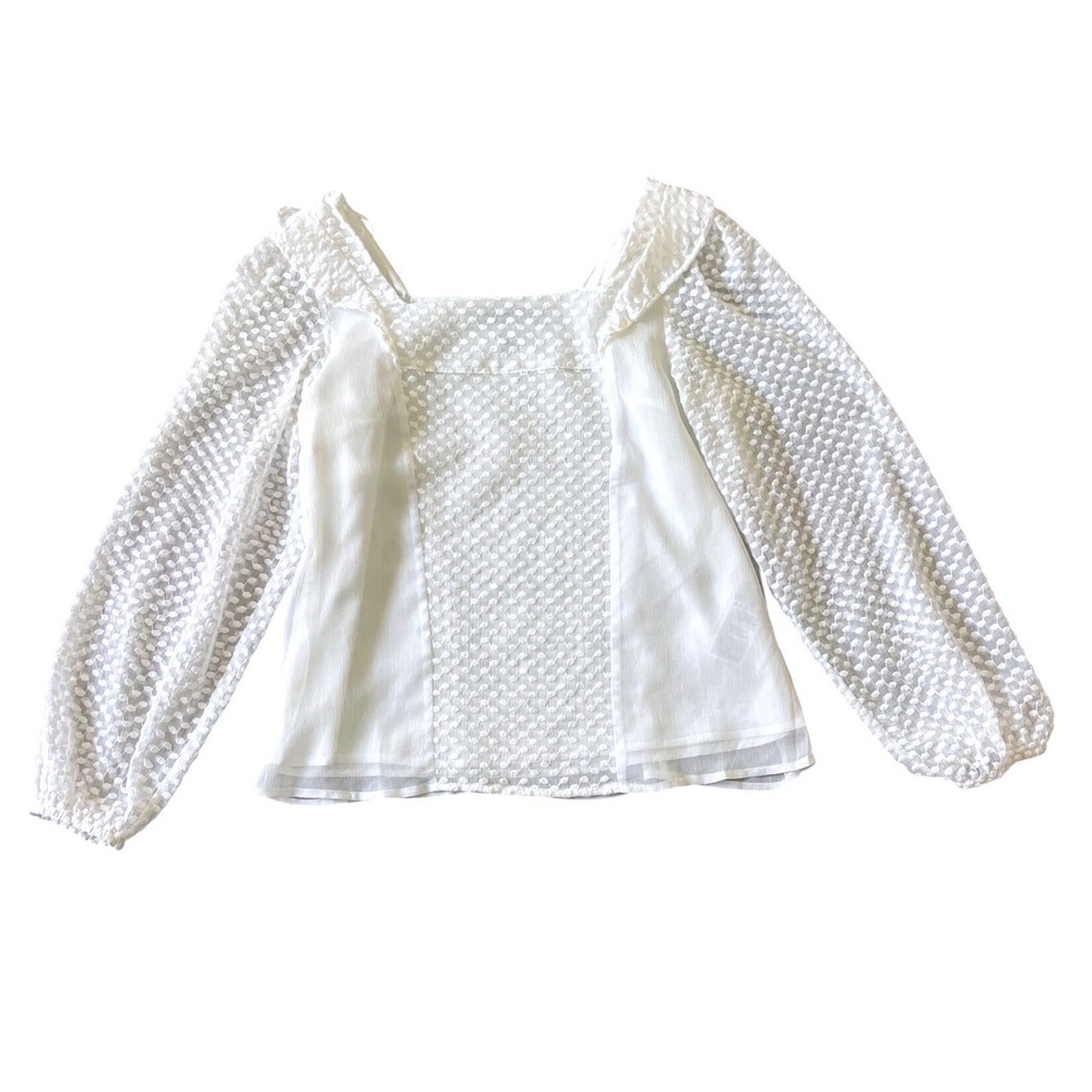 Banana Republic Off White Clip Dot Square Neck Blouse Petite XS 571199-01‎